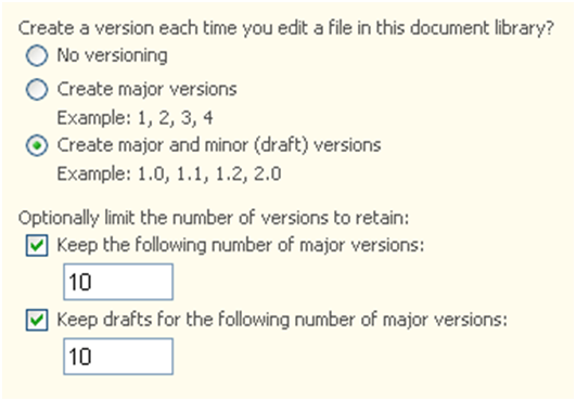 Number of version to retain